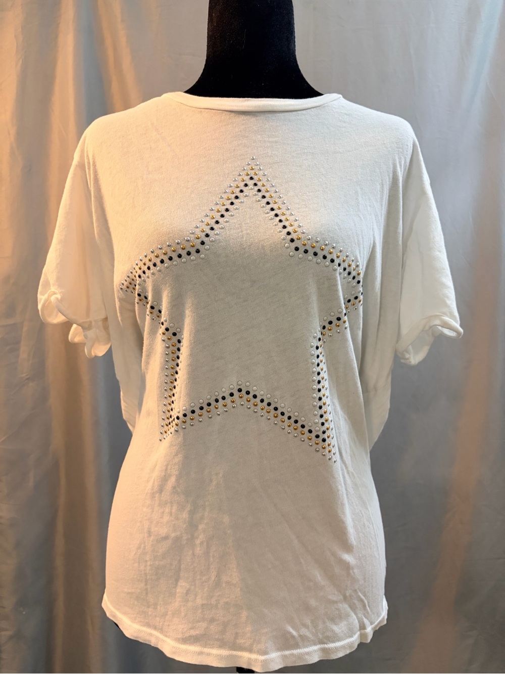 Women’s White Star Studded Short Sleeve Top